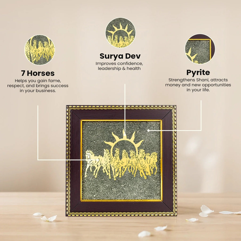 Vastu Shakti Combo ‚Äì 7 Horses on Pyrite Frame with Pyrite Tortoise | VastuKosha by Acharya Anuj