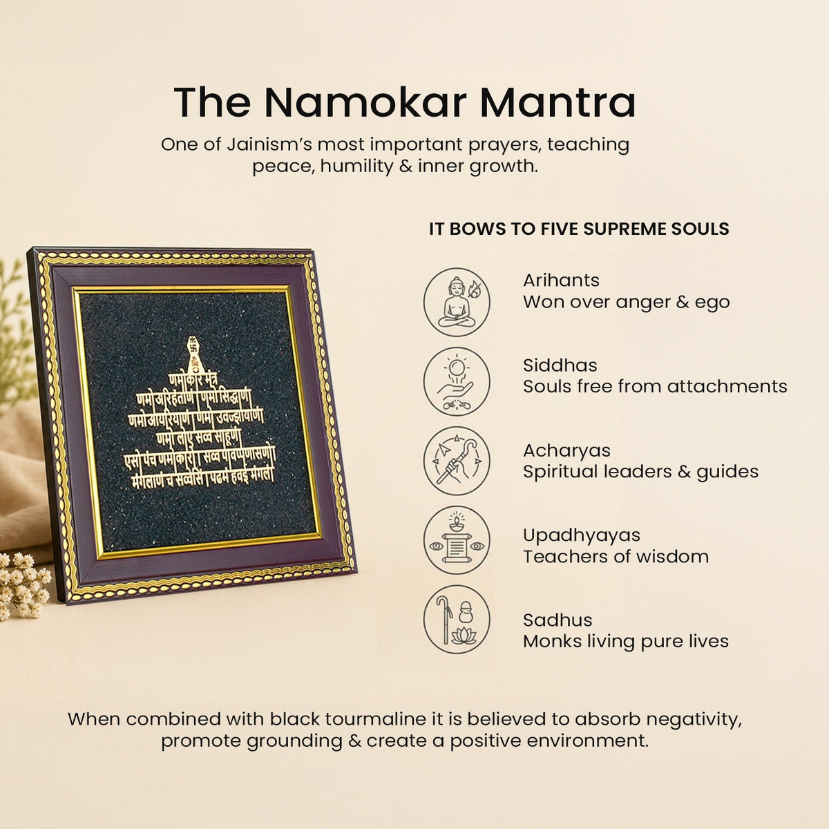 Jain Namokar Mantra Frame with Black Tourmaline | VastuKosha by Acharya Anuj