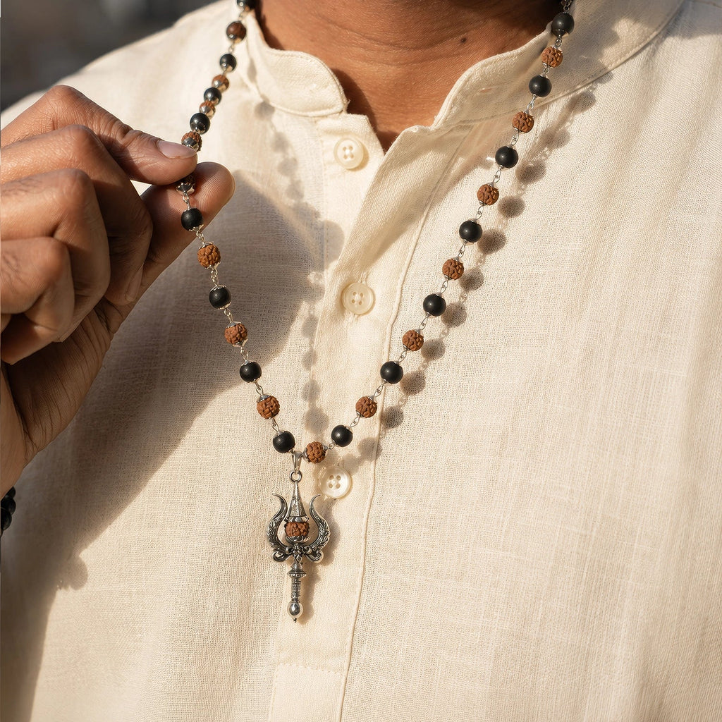Divya Raksha Mala With 5 Mukhi Trishul Pendant | VastuKosha by Acharya Anuj