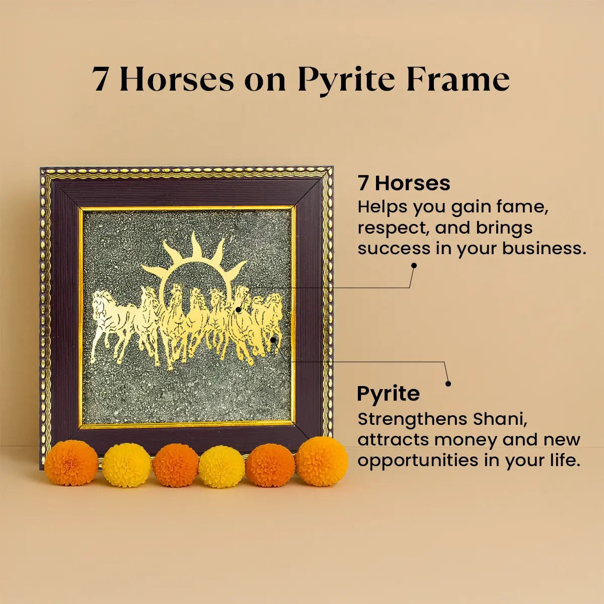 7 Horses on Raw Pyrite Frame with FREE Shree Yantra (6*6 inch) | VastuKosha by Acharya Anuj