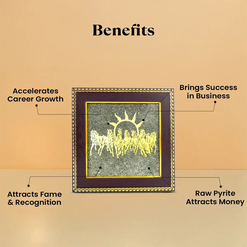 7 Horses Raw Pyrite Frame with Vyapar Vriddhi Frame Combo | VastuKosha by Acharya Anuj