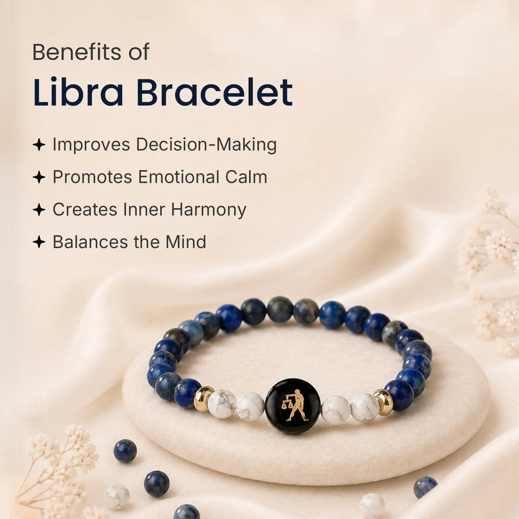 Libra (‡§§‡•Å‡§≤‡§æ ‡§∞‡§æ‡§∂‡§ø) Zodiac Lapis Lazuli & Howlite Bracelet for Women  | VastuKosha by Acharya Anuj