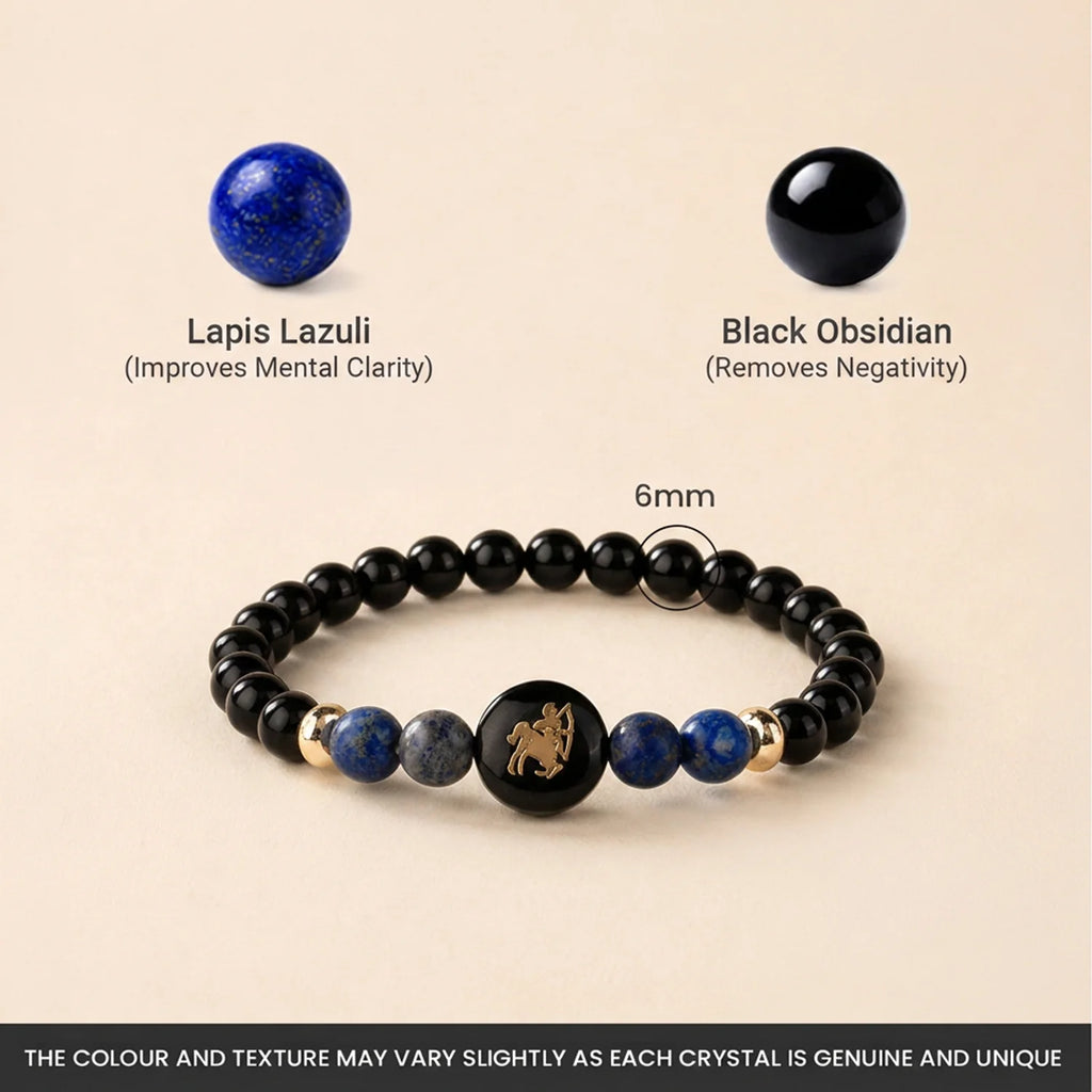 Sagittarius (‡§ß‡§®‡•Å ‡§∞‡§æ‡§∂‡§ø) Zodiac Black Obsidian & Lapis Lazuli Bracelet for Women  | VastuKosha by Acharya Anuj