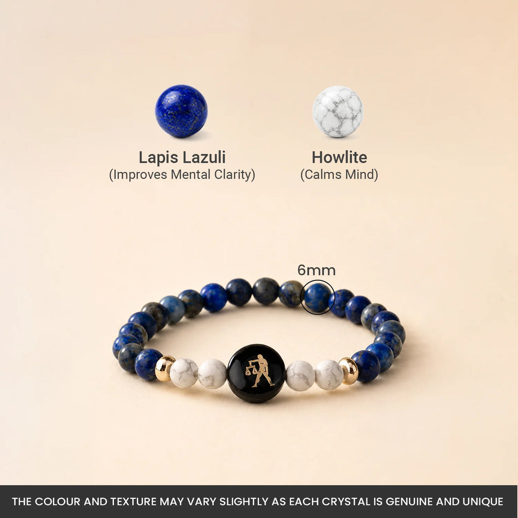 Libra (‡§§‡•Å‡§≤‡§æ ‡§∞‡§æ‡§∂‡§ø) Zodiac Lapis Lazuli & Howlite Bracelet for Women  | VastuKosha by Acharya Anuj