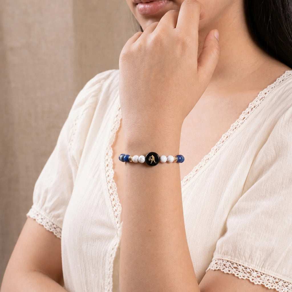 Libra (‡§§‡•Å‡§≤‡§æ ‡§∞‡§æ‡§∂‡§ø) Zodiac Lapis Lazuli & Howlite Bracelet for Women  | VastuKosha by Acharya Anuj