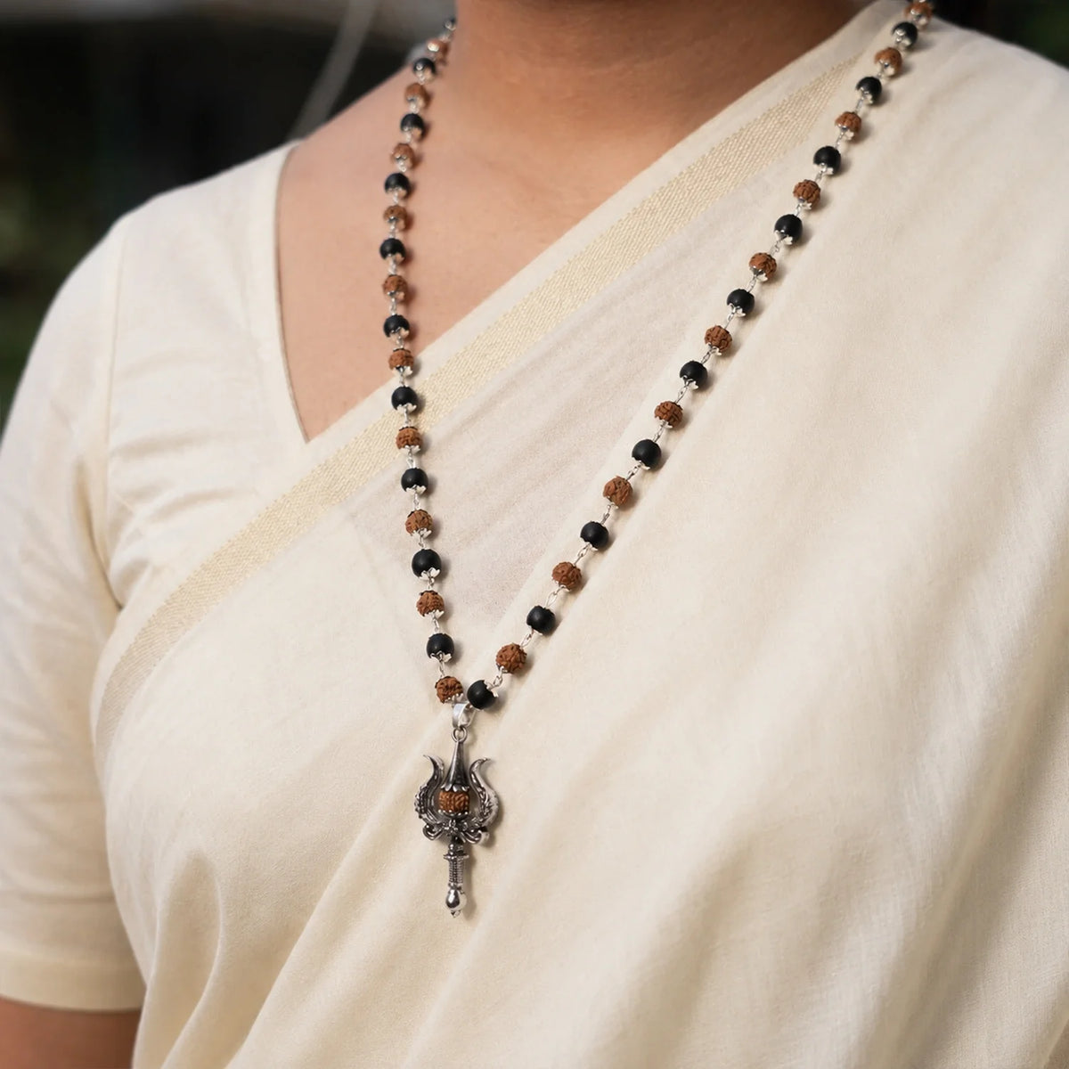 Divya Raksha Mala With 5 Mukhi Trishul Pendant | VastuKosha by Acharya Anuj