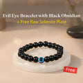 Black Obsidian Evil Eye Bracelet with FREE Raw Selenite Plate | VastuKosha by Acharya Anuj