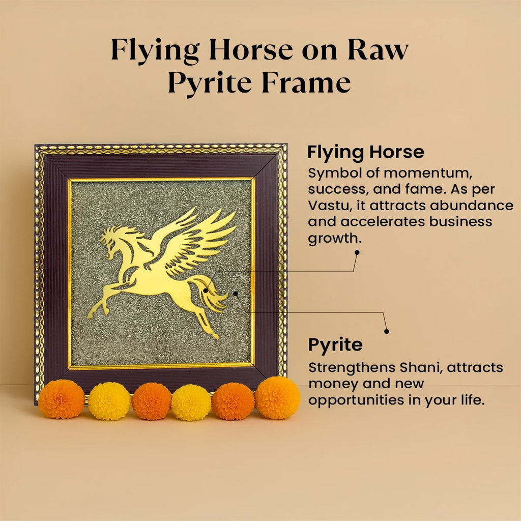 Flying Horse on Raw Pyrite Frame | VastuKosha by Acharya Anuj