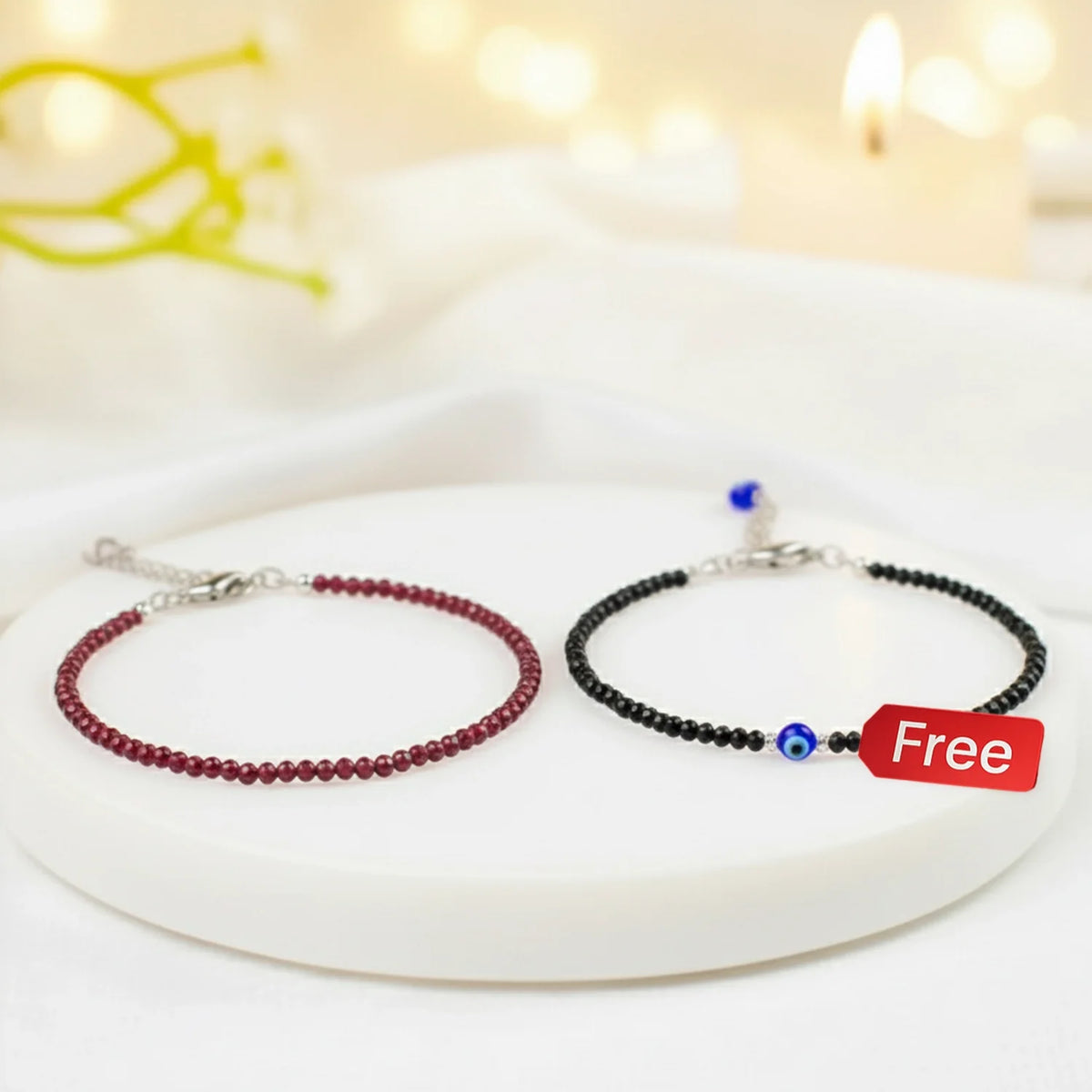 Garnet Anklet with FREE Black Tourmaline Anklet with Evil Eye Charm | VastuKosha by Acharya Anuj