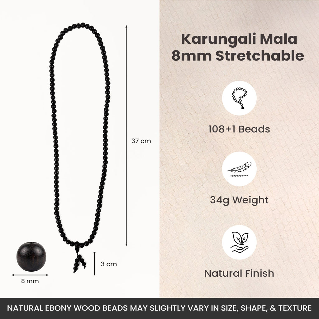 Rameshwaram Siddh Karthik Karungali Malai 8mm Stretchable - 108+1 Beads (Original Ebony Wood) | VastuKosha by Acharya Anuj