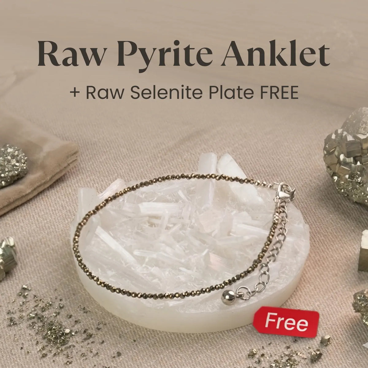 Raw Pyrite Anklet with Free Raw Selenite Plate | VastuKosha by Acharya Anuj