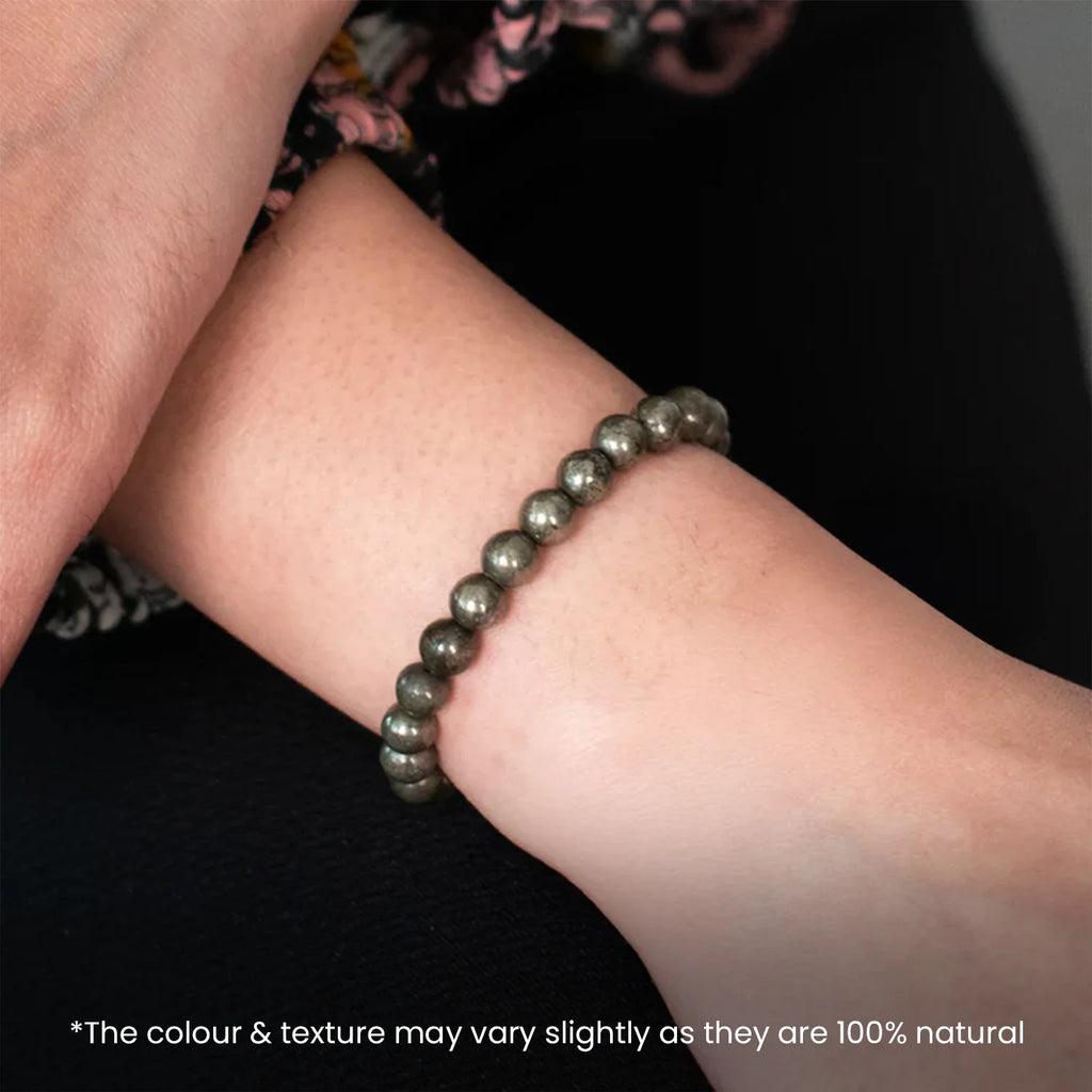 Raw Pyrite Bracelet (Women - 6mm¬†Beads) with FREE Raw Selenite Plate | VastuKosha by Acharya Anuj