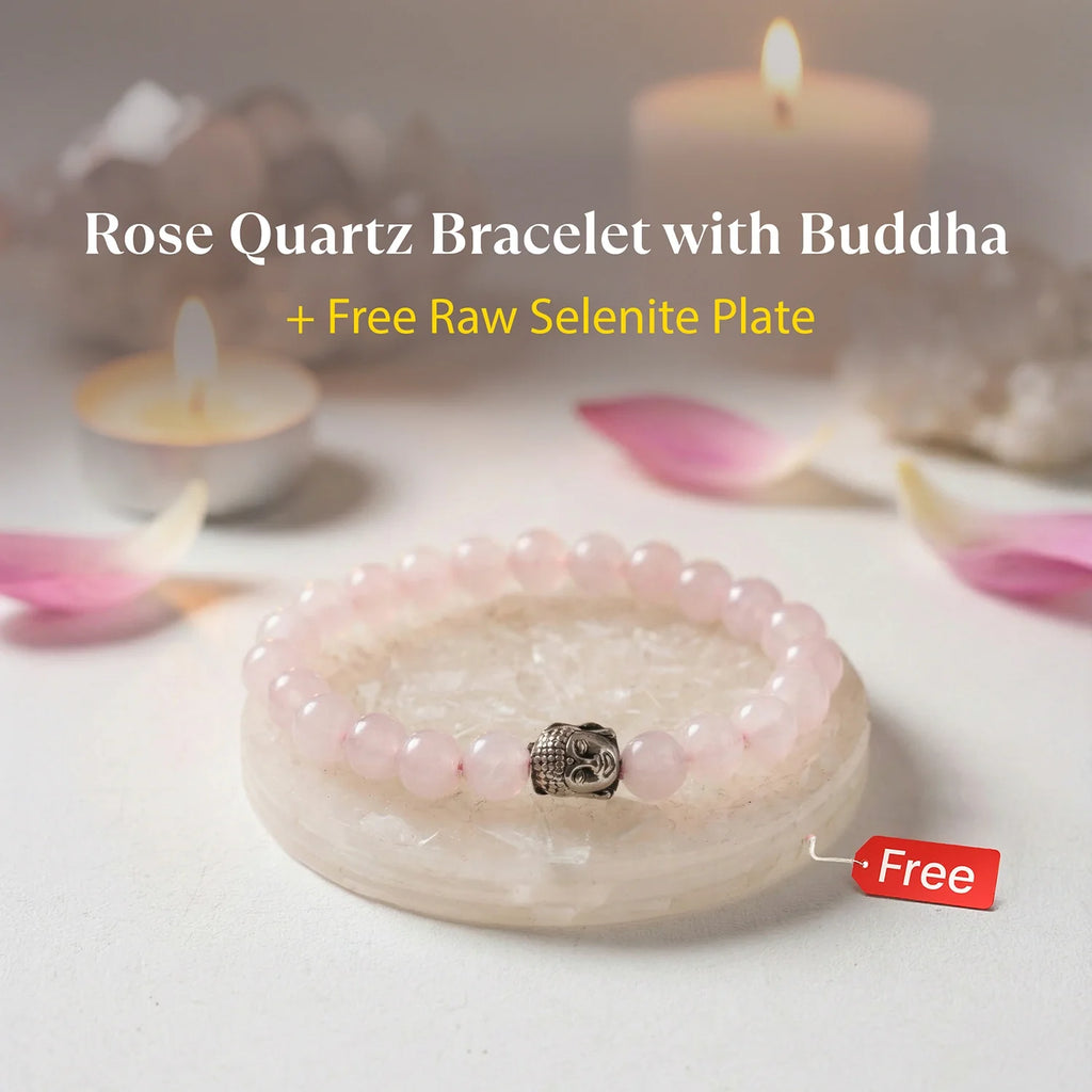 Rose Quartz Bracelet with FREE Raw Selenite Plate | VastuKosha by Acharya Anuj