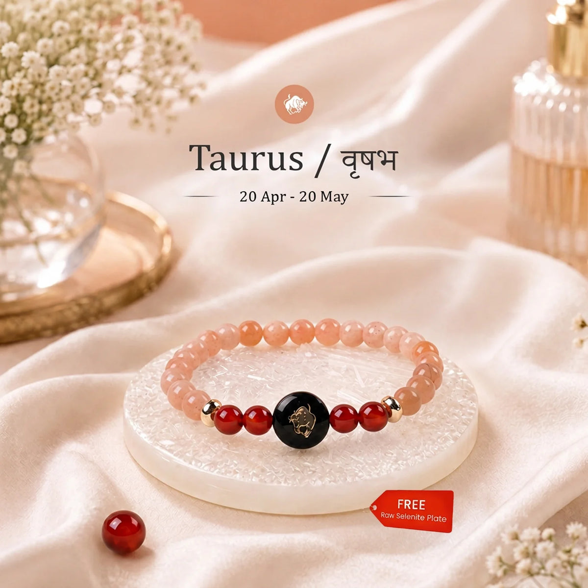 Taurus (‡§µ‡•É‡§∑‡§≠ ‡§∞‡§æ‡§∂‡§ø) Zodiac Sunstone & Carnelian Bracelet for Women  | VastuKosha by Acharya Anuj