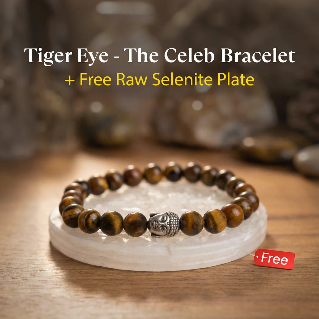 Tiger Eye Bracelet with FREE Raw Selenite Plate | VastuKosha by Acharya Anuj