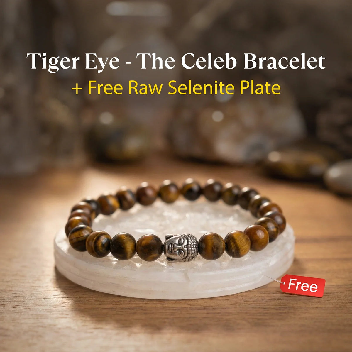 Tiger Eye Bracelet with FREE Raw Selenite Plate | VastuKosha by Acharya Anuj
