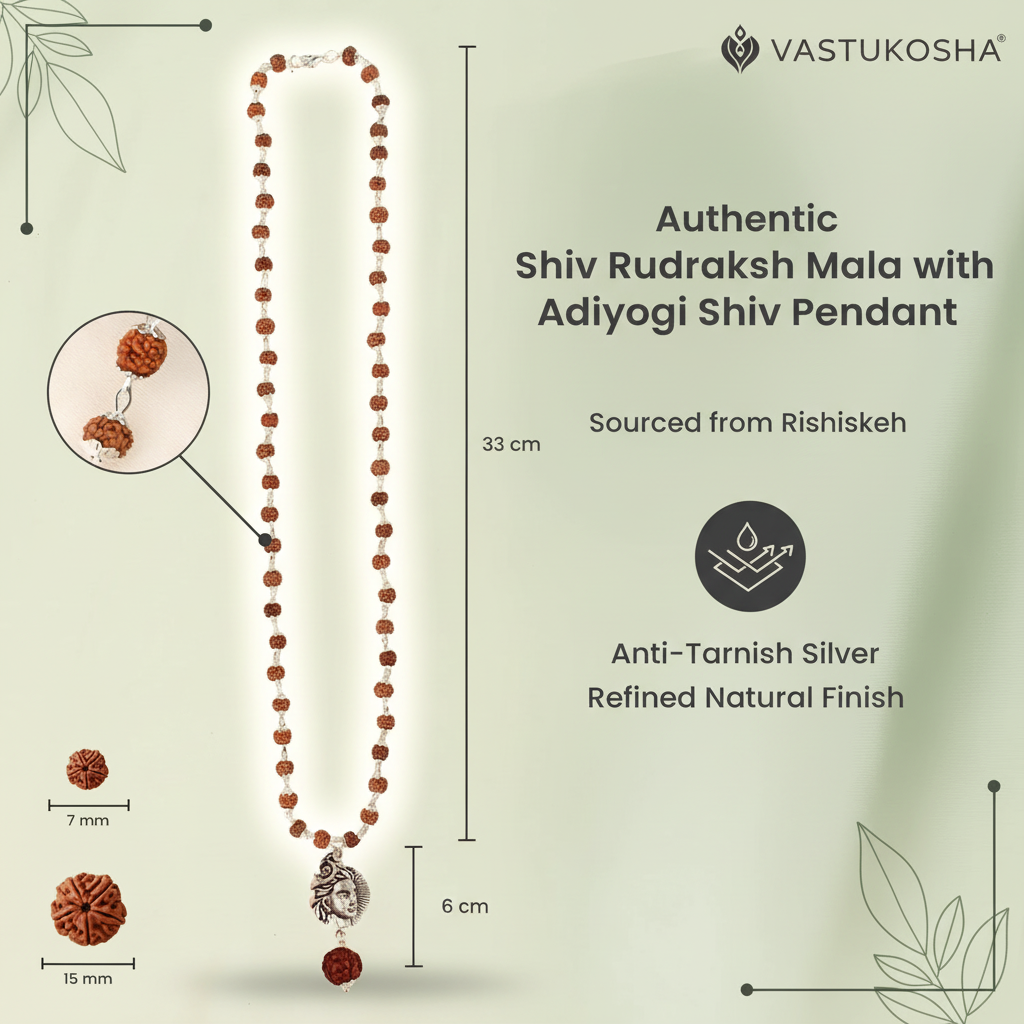 Rishikesh Siddh Shiv Rudraksha Mala with Adiyogi Shiv Pendant | VastuKosha by Acharya Anuj