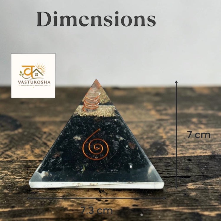 Black Obsidian Pyramid with Free Raw Square Selenite Plate | VastuKosha by Acharya Anuj