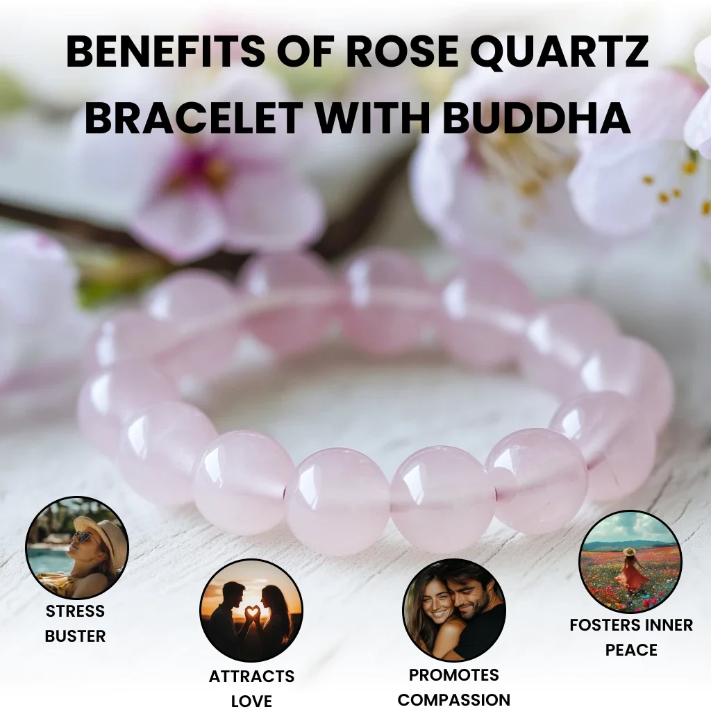 Rose Quartz Bracelet with Buddha | VastuKosha by Acharya Anuj