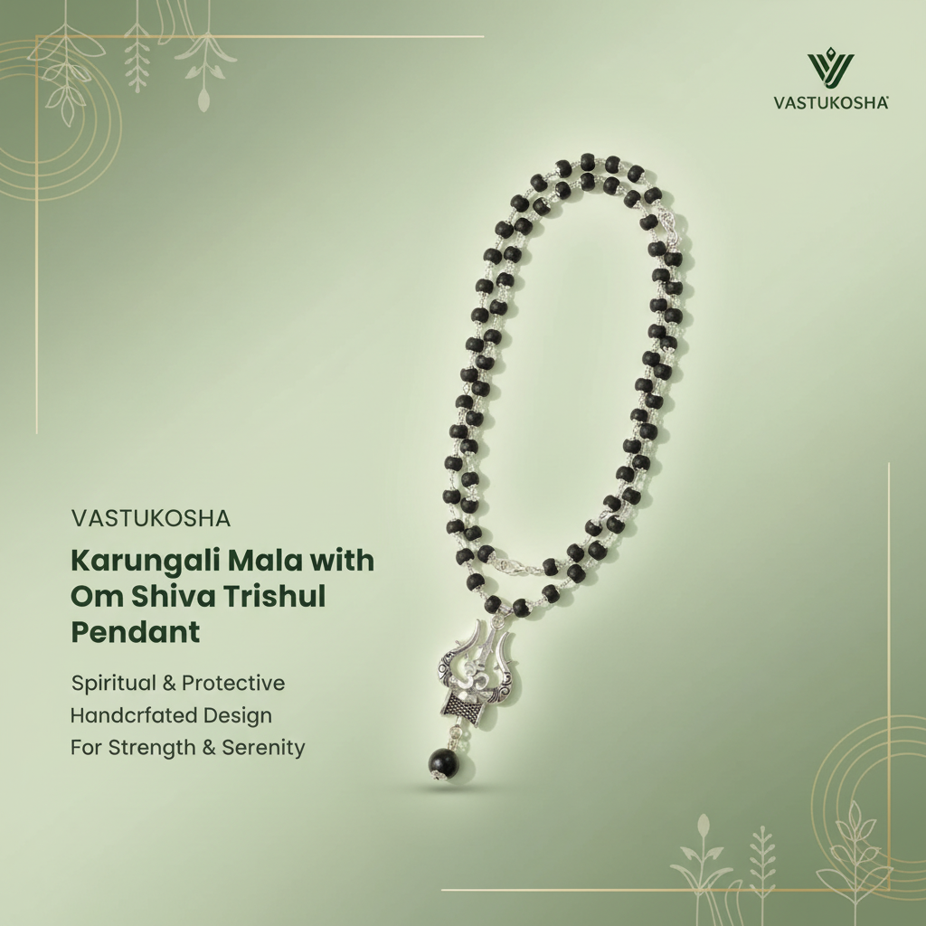Rameshwaram Siddh Karthik Karungali Mala with Om Shiva Trishul Pendant | VastuKosha by Acharya Anuj