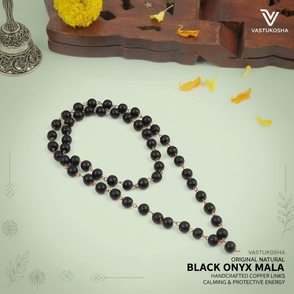 Rameshwaram Siddh Karthik Karungali Malai with Copper Wire ‚8mm (54+1 Beads) | VastuKosha by Acharya Anuj