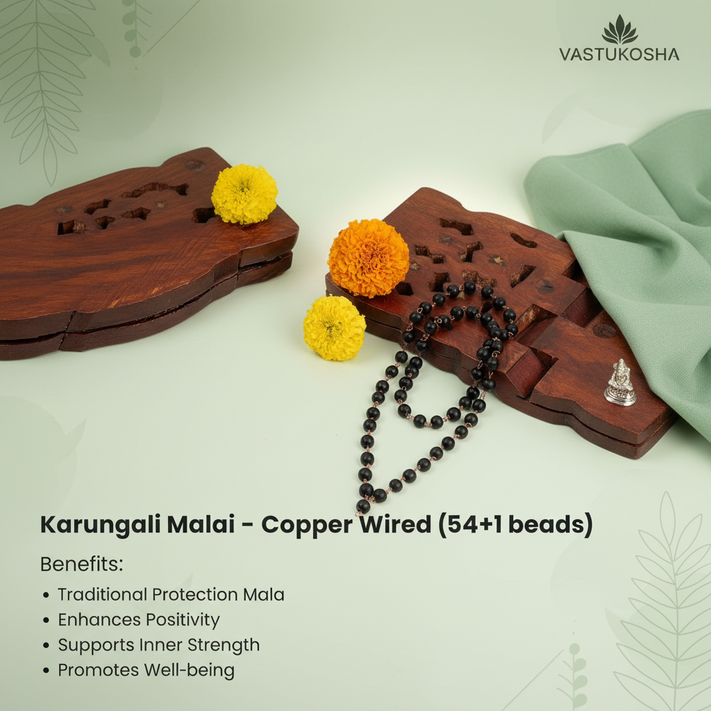 Rameshwaram Siddh Karthik Karungali Malai with Copper Wire ‚8mm (54+1 Beads) | VastuKosha by Acharya Anuj