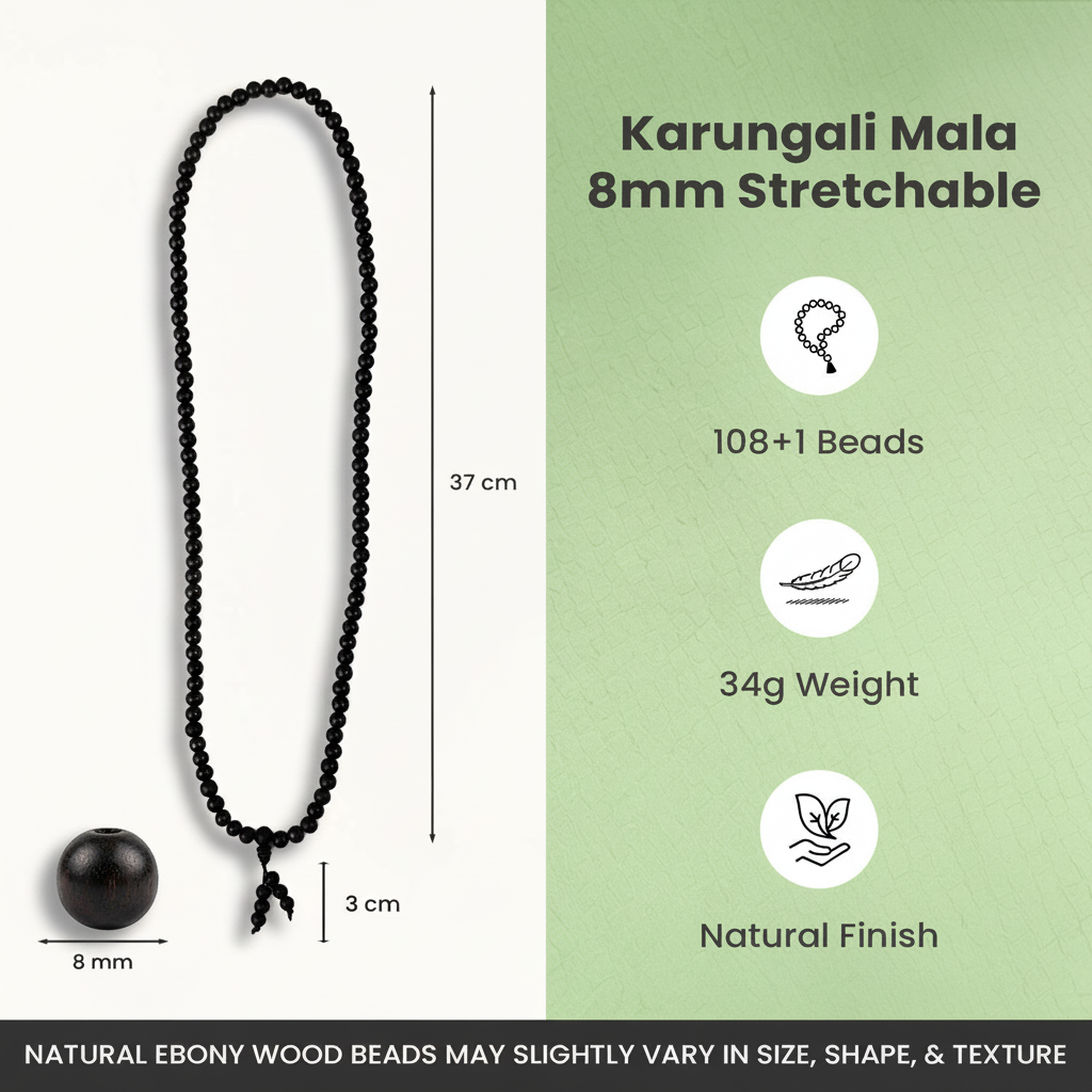 Rameshwaram Siddh Karthik Karungali Malai 8mm Stretchable - 108+1 Beads (Original Ebony Wood) | VastuKosha by Acharya Anuj