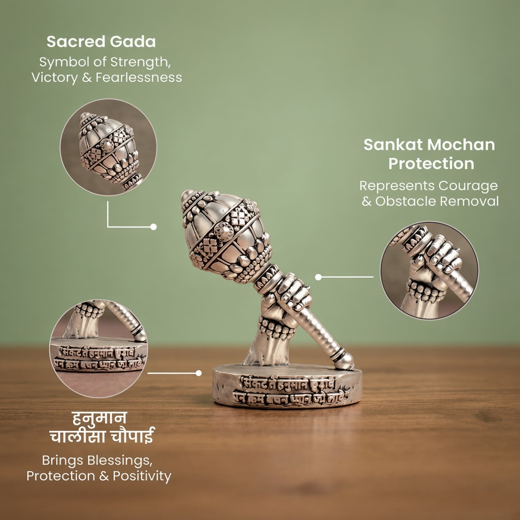 Siddh 999 Silver Plated Hanuman Gada Idol  | VastuKosha by Acharya Anuj
