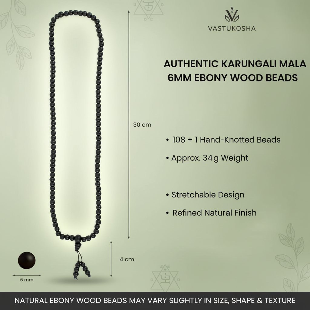 Rameshwaram Siddh Karthik Karungali Malai 6mm Stretchable - 108+1 Beads (Original Ebony Wood) | VastuKosha by Acharya Anuj