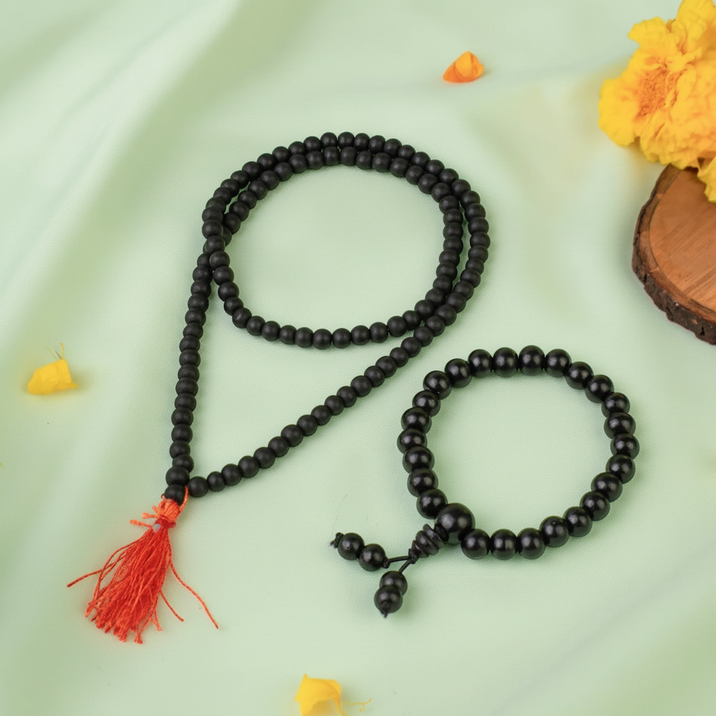 Rameshwaram Siddh Karthik Karungali Family Protection Combo ‚ Kids Karungali Mala (6mm) and 8mm Karungali Bracelet | VastuKosha by Acharya Anuj