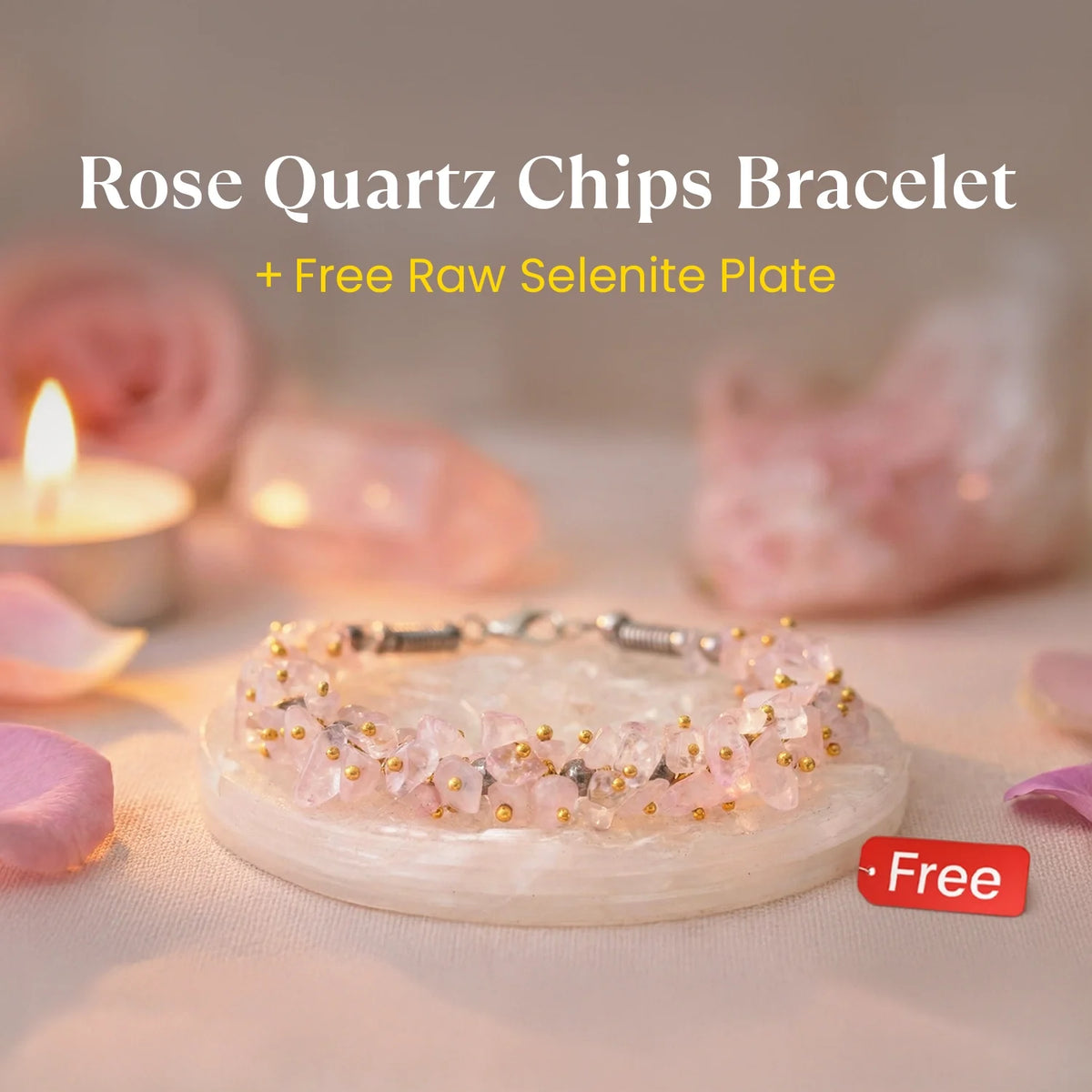 Rose Quartz Chips Bracelet with FREE Raw Selenite Plate | VastuKosha by Acharya Anuj