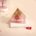 Rose Quartz Pyramid with Free Raw Square Selenite Plate | VastuKosha by Acharya Anuj