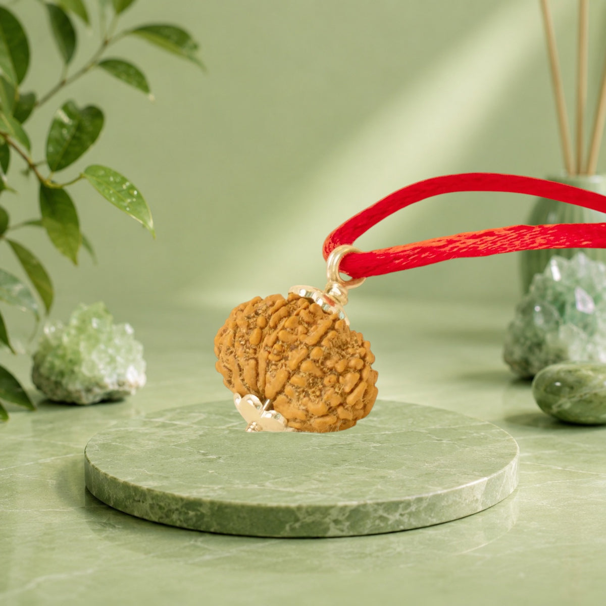 VASTUKOSHA 10 Mukhi Nepal origin Rudraksha bead pendant with gold cap on a red thread necklace