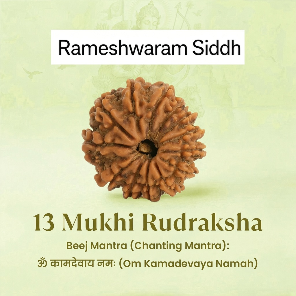 VASTUKOSHA 13 Mukhi Nepal origin Rudraksha bead with natural deep brown texture and distinct facial lines