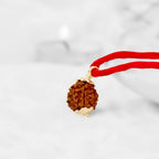 VASTUKOSHA 3 Mukhi Nepal origin Rudraksha bead pendant with gold-tone cap on a red thread for spiritual practice