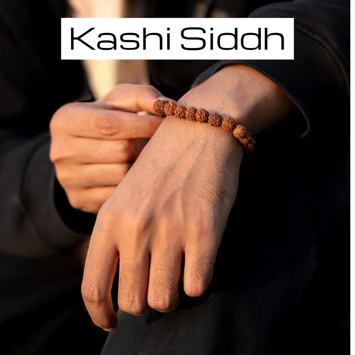 VASTUKOSHA 5 Mukhi Rudraksha bead bracelet worn on a wrist, representing divine blessings and spiritual protection.