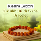 VASTUKOSHA 5 Mukhi Rudraksha bracelet from Nepal, blessed at Kedareshwar Mahadev Mandir for peace and protection.