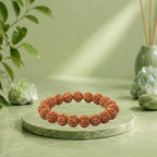 VASTUKOSHA 5 Mukhi Rudraksha bead bracelet from Nepal, blessed at Kedareshwar Mahadev Mandir for peace and protection.