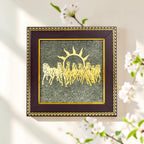 VASTUKOSHA Rinmukteshwar Siddh 7 horses wall frame featuring gold horse silhouettes on a raw pyrite stone background.