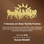 VASTUKOSHA 7 Horses on Raw Pyrite frame featuring golden horse silhouettes, symbolising prosperity and progress.