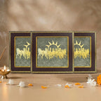 VASTUKOSHA 7 Horses on Raw Pyrite frame featuring gold-toned horses and sun symbol for Vastu-inspired home decor.