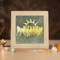 VASTUKOSHA 7 Horses on Raw Pyrite frame featuring a gold horse motif and sun symbol in a light wood square frame
