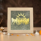 VASTUKOSHA 7 Horses on Raw Pyrite frame featuring a gold horse motif and sun symbol in a light wood square frame