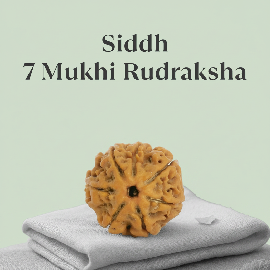 VASTUKOSHA Siddh 7 Mukhi Nepal origin Rudraksha bead with natural deep grooves resting on a soft white cloth