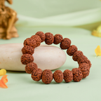 VASTUKOSHA 7 Mukhi Rudraksha bead bracelet for spiritual practice and meditation on a light green background.