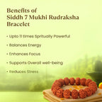 VASTUKOSHA Siddh 7 Mukhi Rudraksha bracelet on a cloth, promoting spiritual benefits like stress reduction and focus.