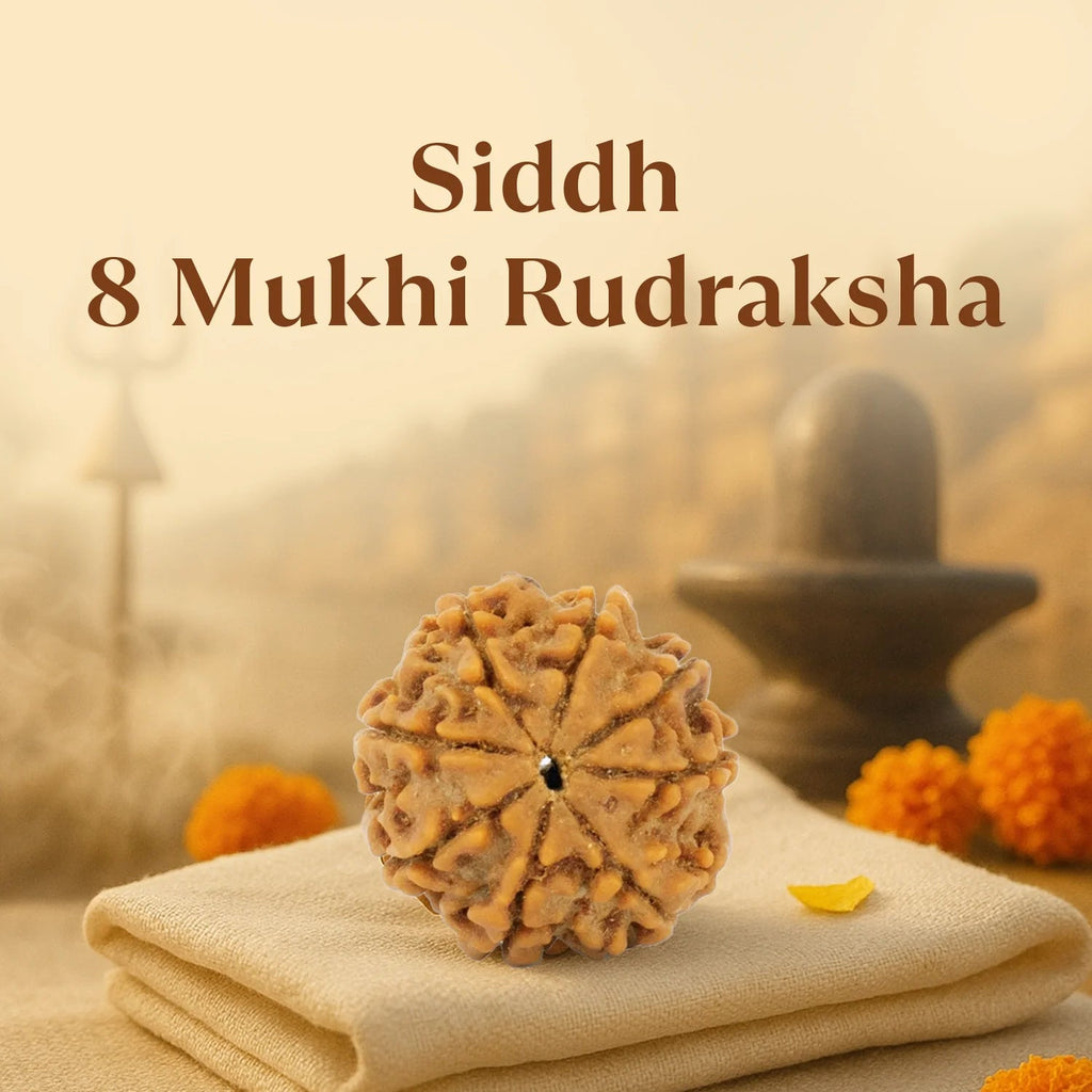 VASTUKOSHA Nepal origin 8 Mukhi Rudraksha bead with natural texture, resting on a cloth for spiritual practice.