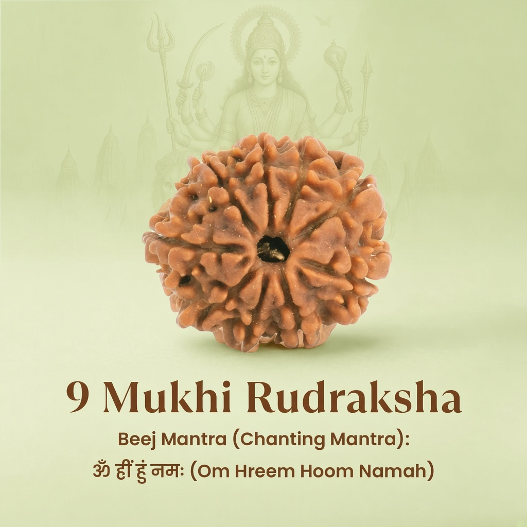 VASTUKOSHA 9 Mukhi Nepal origin Rudraksha bead with natural textured surface for spiritual meditation and prayer