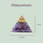VASTUKOSHA amethyst orgonite pyramid with copper coil and gold leaf, 7cm tall healing crystal for chakra balancing.