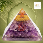 VASTUKOSHA amethyst orgonite pyramid with copper coil and gold flakes for spiritual healing and chakra balancing